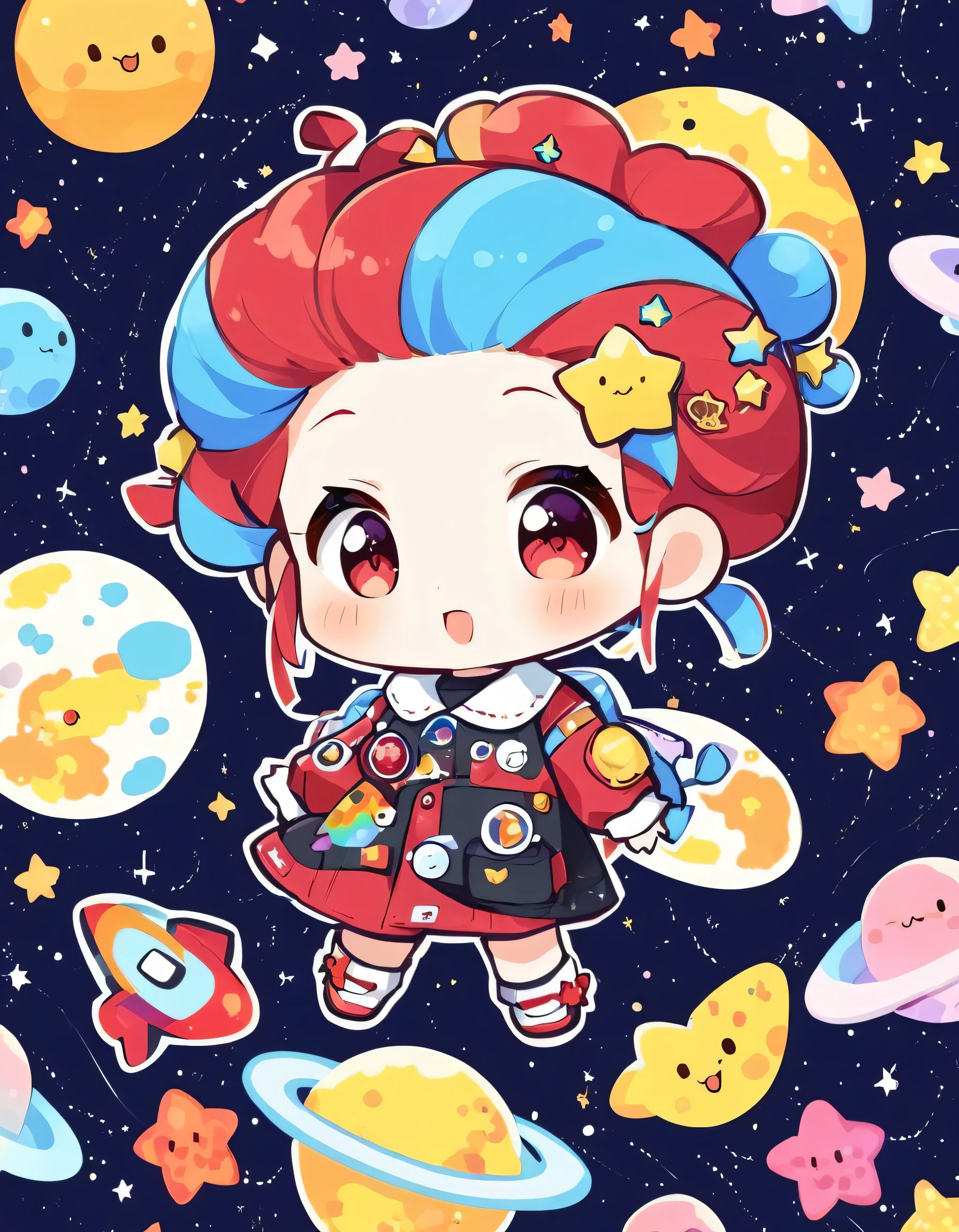 Black Star Red and White style、Kawaii Design, The most beautiful girl of all time、chibi, (((Cute and colorful amoeba))), (((Space Exploration)))