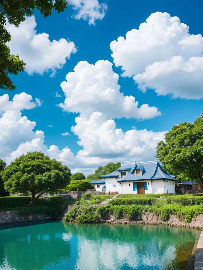 A beautiful blue sky like Ghibli　White cloud　Nostalgic　