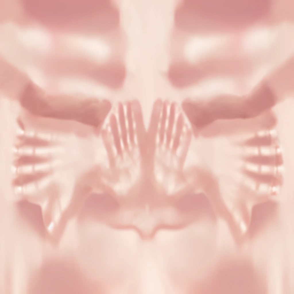 there are two hands that are held in the air, translucent gills, highly symmetrical body parts, Hands protecting face, symmetrical nostrils, holes in lower jaw, symmetrical hands, wide nostrils, blurred detail, hidden hands and faces, ears, hidden hands, neck extended from the lips down