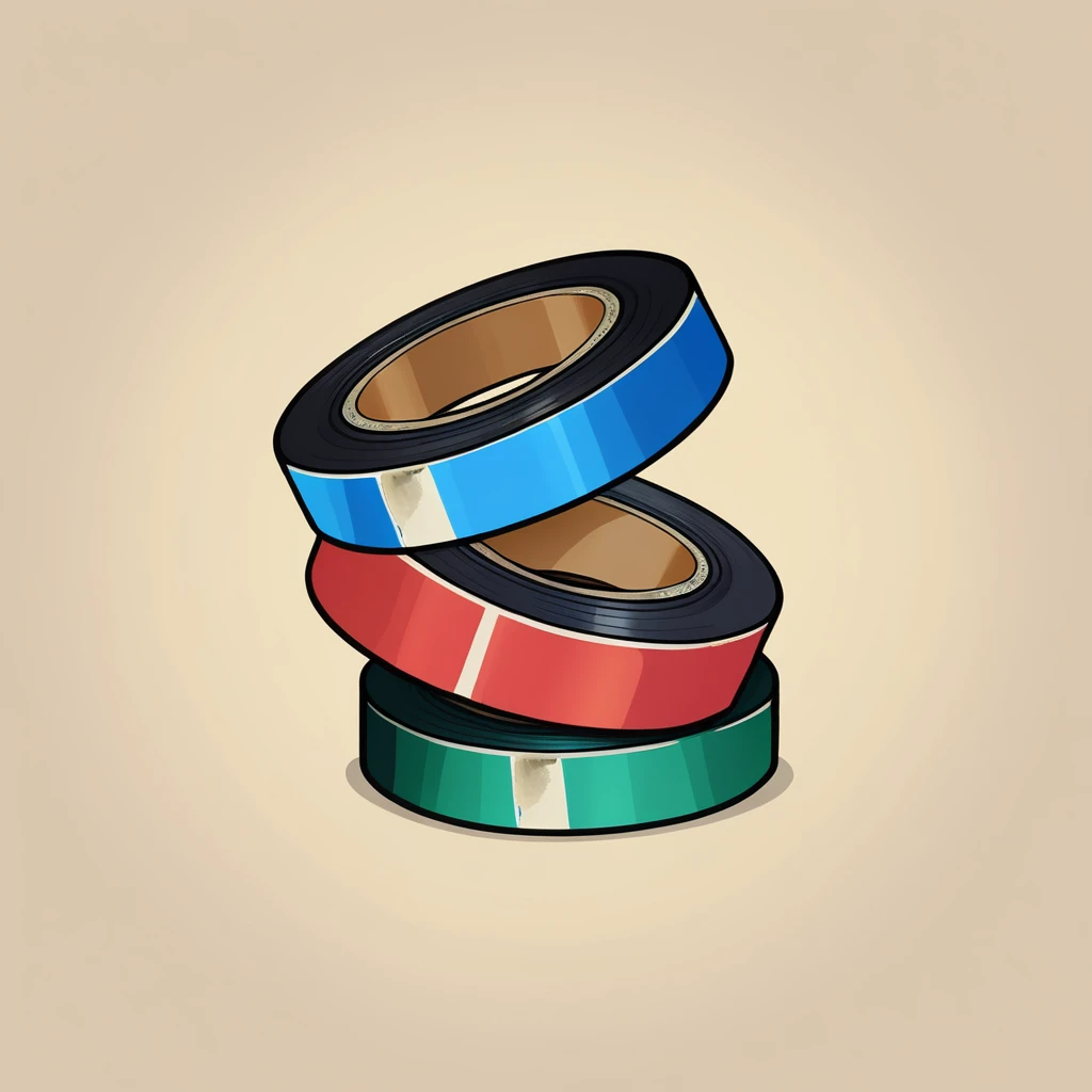 {a roll of tape}, { Game icons }, Worn Label, Simple Illustration, Moderate Saturation, solid color background, correct, logo, dusty, Realism