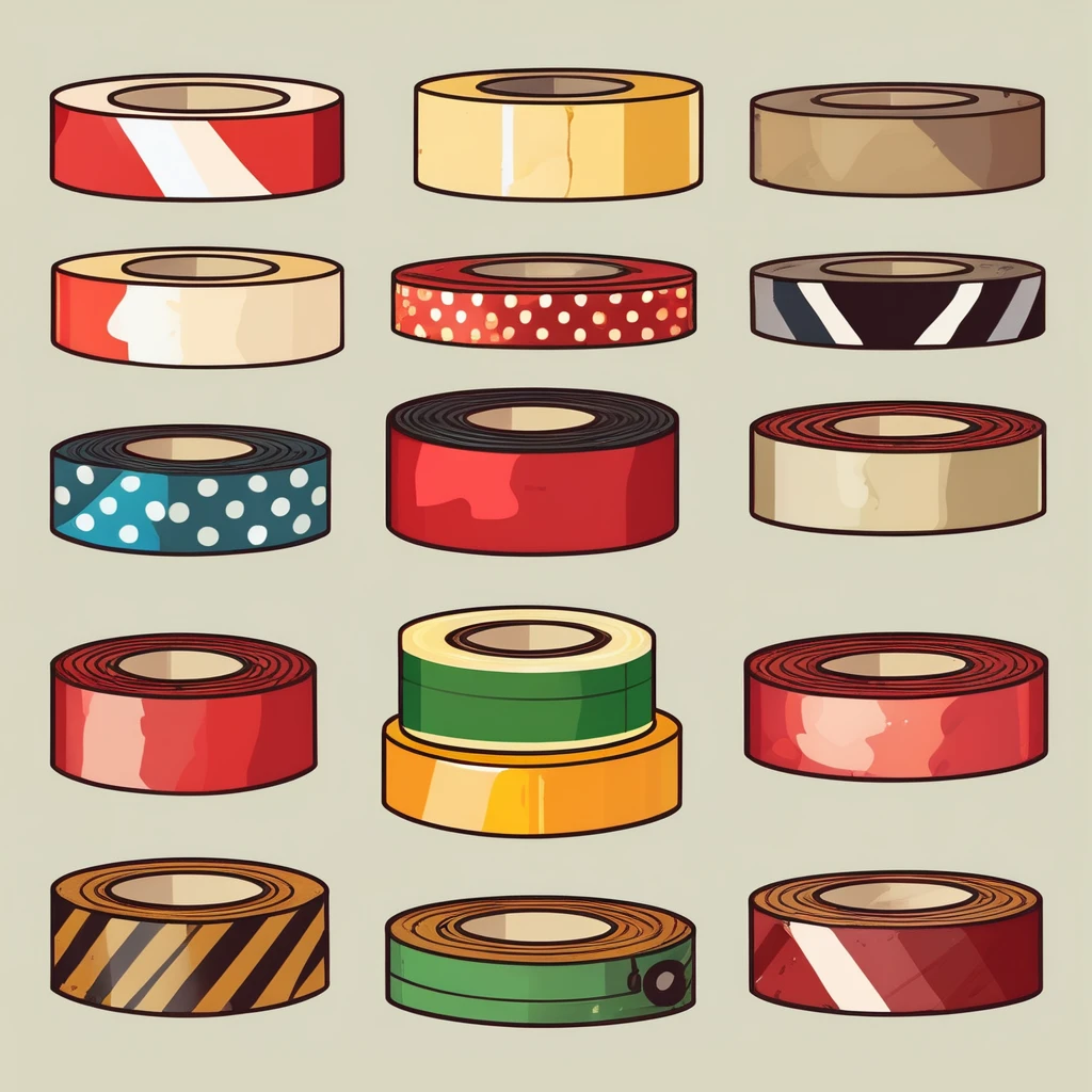 {a roll of tape}, { Game icons }, Worn Label, Simple Illustration, Moderate Saturation, solid color background, correct, logo, dusty, Realism