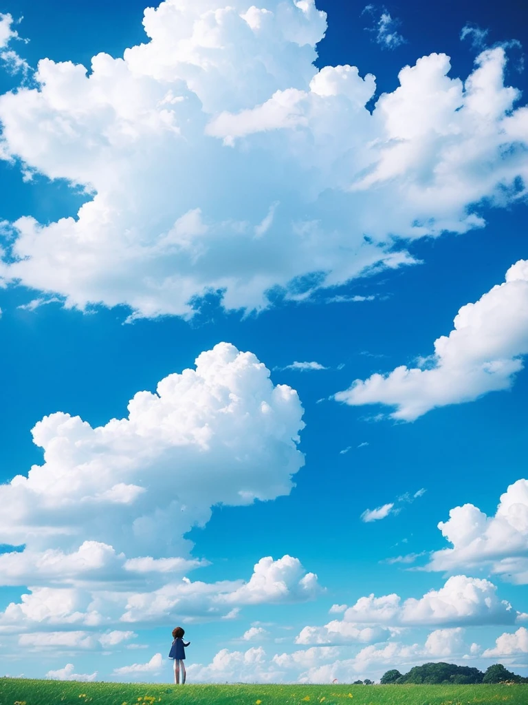 A beautiful blue sky like Ghibli　White cloud　Nostalgic　anime