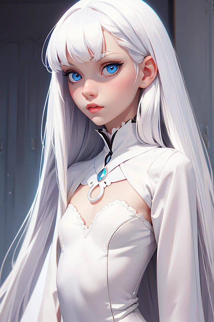 (best quality), 1girl, female, pale skin, white hair, long hair, swept bangs, straight hair, blue eyes, perfect eyes, , slender, flat chest, shy, lolita clothes, masterpiece, anatomically correct, highres

