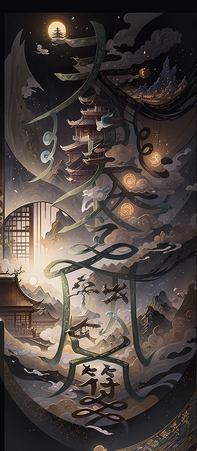 An ancient Chinese painting, ancient Chinese background, mountains, rivers, auspicious clouds, pavilions, sunshine, masterpieces, super detail, epic composition, ultra HD, high quality, extremely detailed, official art, unified 8k wallpaper, Super detail, 32k -- v 6