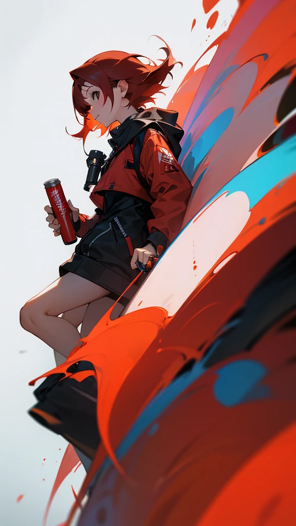 Girl with short reddish red hair holding a can of spray paint