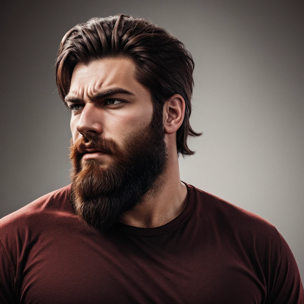 Drawing of a Young Angry man having huge darkRed beard