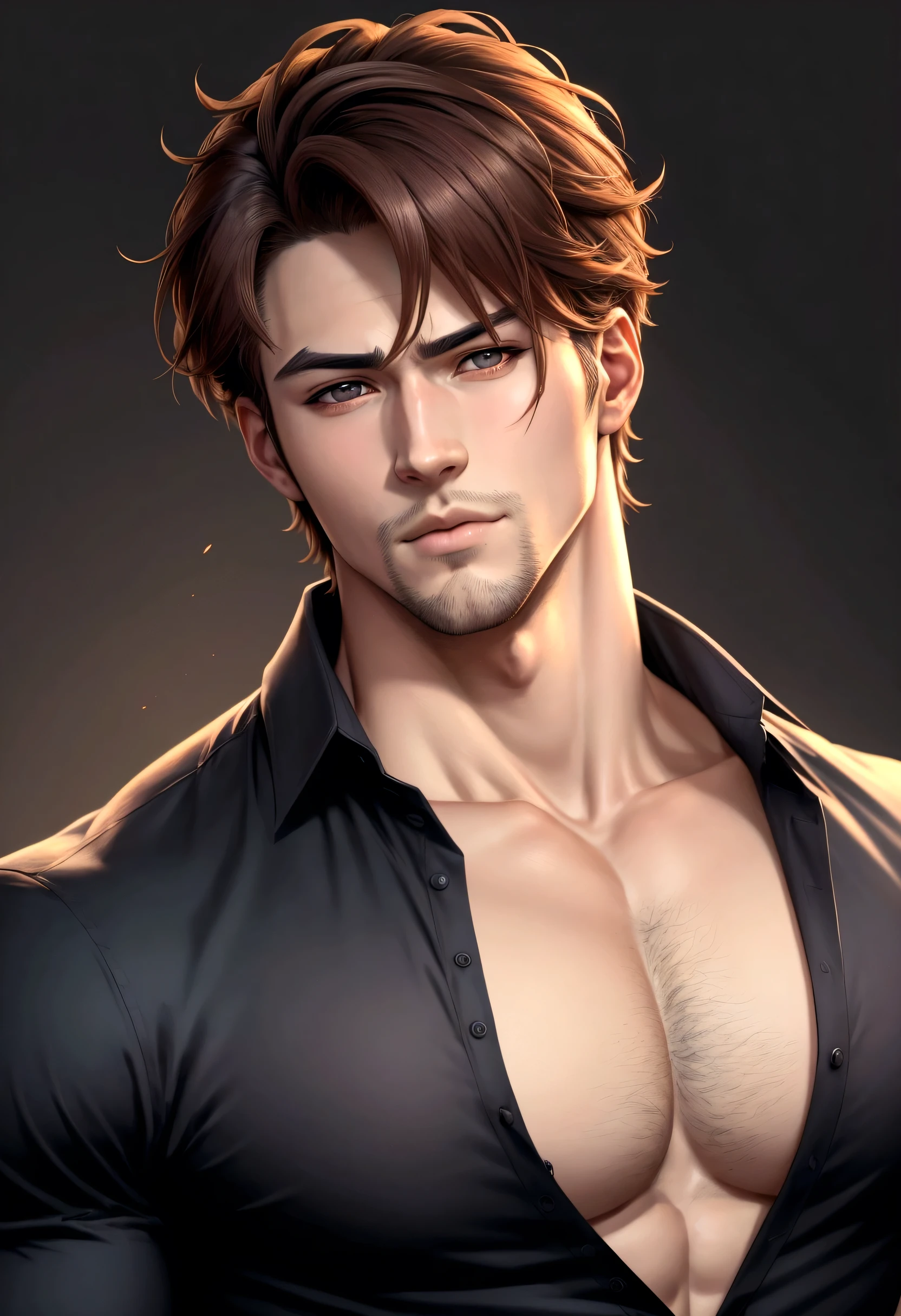 ((best quality)), ((masterpiece)), (detailed), a man with a shirt on and no shirt on, looking at the camera, big chest, anime handsome man, anime portrait of a handsome man, handsome stunning realistic, handsome anime pose, beautiful prince, human male character art, male anime character, male anime style