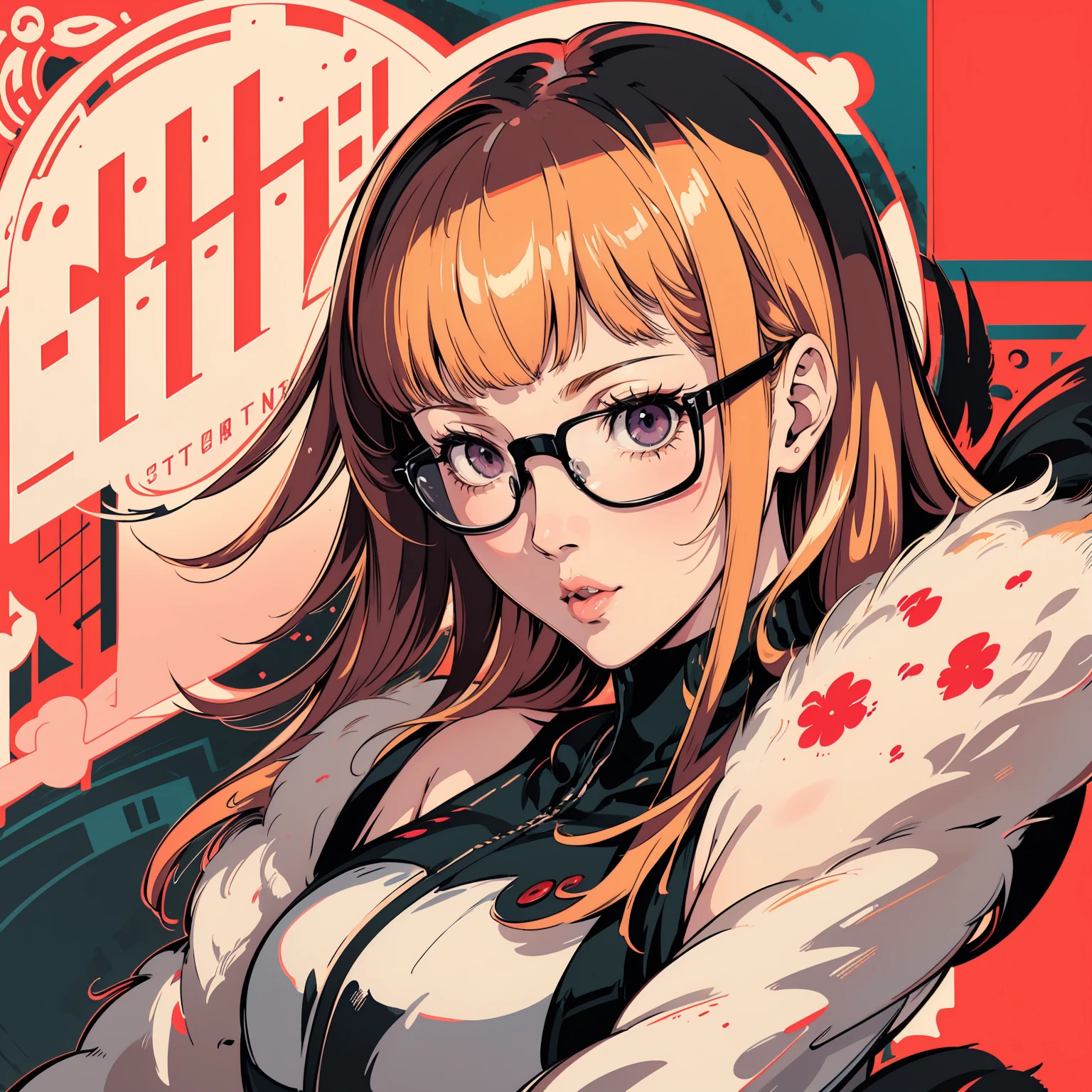 masutepiece, Best Quality, hight resolution, 1girl in, futaba sakura, Blunt bangs, eye glassesの,purple eyes , Ahoge,orange color hair、 eye glassesの, headphones, bura, Jacket, off shoulders, Fur trim, fur-trimmed jacket, Green jacket, Shorts, ,the golden hour,A smile that showed teeth、1black cat、tea shop、On the counter、Coffee、futaba sakura、Purple eyes、orange color hair、eye glasses、,​masterpiece、top-quality、Official art、illustratio、ligne claire、(Cool_Farbe)、perfect-composition、focal、acurate, Anatomically correct、 、hight resolution, Beautiful detailed glow, masutepiece*Portrait, 3D Face, Realistic, (masutepiece: 1.3), (max resolution: 1.2), (Ultra HDTV: 1.2), cinematric light, 8K resolution, phi ,​masterpiece、top-quality、Ultra Detail、(((shiny lips: 1.4)))Beautiful face, acurate, Anatomically correct, phiAlways detailed face and skin texture, Detailed eyes, Double eyelids, tThin eyebrows、 pale skin, Lustrous skin all over the body, Perfect face,Always detailed face and skin texture, Detailed eyes, Double eyelids, Thin eyebrows,Natural cheeks, Glossy skin, Fair skin: 1.2, (Glossy lips: 1.4), (((The most beautiful girl)))、(((beautiful a girl)))、（little blush）、（Beautiful face）、 Delicate and beautiful hair, Delicate and beautiful eyes and face, (Beautiful gorgeous cute western woman:1.3),)(((Very Beautiful face))))(((long lashes))))(((Circular twinkling eyes)))(((Glossy and glossy lips))) (((Cheeks with a slight reddish tinge:0.8)))(((Neat and straight nose bridge)))、(((Cowboy Shot)))crouching cowgirl,