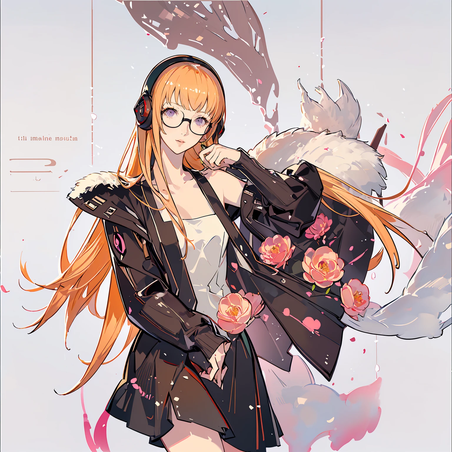 masutepiece, Best Quality, hight resolution, 1girl in, futaba sakura, Blunt bangs, eye glassesの,purple eyes , Ahoge,orange color hair、 eye glassesの, headphones, bura, Jacket, off shoulders, Fur trim, fur-trimmed jacket, Green jacket, Shorts, ,the golden hour,A smile that showed teeth、1black cat、tea shop、On the counter、Coffee、futaba sakura、Purple eyes、orange color hair、eye glasses、,​masterpiece、top-quality、Official art、illustratio、ligne claire、(Cool_Farbe)、perfect-composition、focal、acurate, Anatomically correct、 、hight resolution, Beautiful detailed glow, masutepiece*Portrait, 3D Face, Realistic, (masutepiece: 1.3), (max resolution: 1.2), (Ultra HDTV: 1.2), cinematric light, 8K resolution, phi ,​masterpiece、top-quality、Ultra Detail、(((shiny lips: 1.4)))Beautiful face, acurate, Anatomically correct, phiAlways detailed face and skin texture, Detailed eyes, Double eyelids, tThin eyebrows、 pale skin, Lustrous skin all over the body, Perfect face,Always detailed face and skin texture, Detailed eyes, Double eyelids, Thin eyebrows,Natural cheeks, Glossy skin, Fair skin: 1.2, (Glossy lips: 1.4), (((The most beautiful girl)))、(((beautiful a girl)))、（little blush）、（Beautiful face）、 Delicate and beautiful hair, Delicate and beautiful eyes and face, (Beautiful gorgeous cute western woman:1.3),)(((Very Beautiful face))))(((long lashes))))(((Circular twinkling eyes)))(((Glossy and glossy lips))) (((Cheeks with a slight reddish tinge:0.8)))(((Neat and straight nose bridge)))、(((Cowboy Shot)))crouching cowgirl,