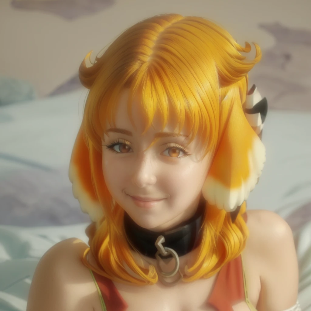 (8k, RAW photo, photorealistic: 1.25), Roxanne outfit (isekai meikyuu from harem wo), without cloth, nsfw, naked girl, slave choker, hair ornament, black leather headband, (huge breasts), (highly detailed Caucasian skin: 1.2), (1 girl, alone, breasts, looking at the viewer, bangs, big breasts, amber eyes, sleeveless blouse neckline, bare shoulders, short hair, Upper part of the body, blonde hair, (masterpiece), (((8K))), (((HD))), (((best quality))), (((perfect face))), (big breasts), ((brown eyes:1)), (bright hair:1.1), ((yellow hair:1.2)), (floppy ears:1.5), (dog tail), interested, smile, (looking at viewer), (full body), (no ears human:1.1), nude, naked, full naked, , bedroom, bed, sitting, on back, , background: poll, Roxanne (isekai meikyuu from harem wo),roxxane,roxanne