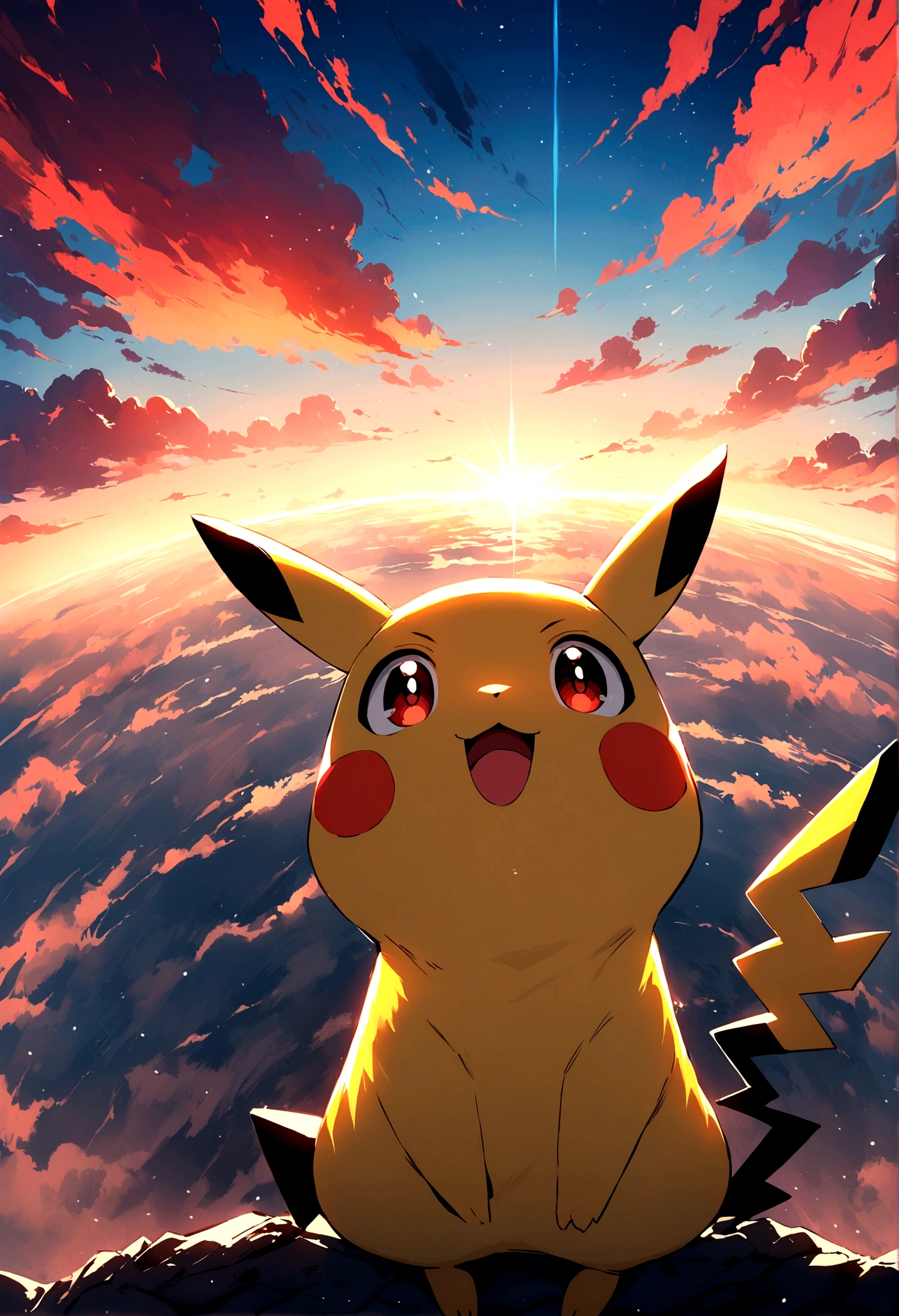 Very beautiful sky Pikachu is looking up at the sky