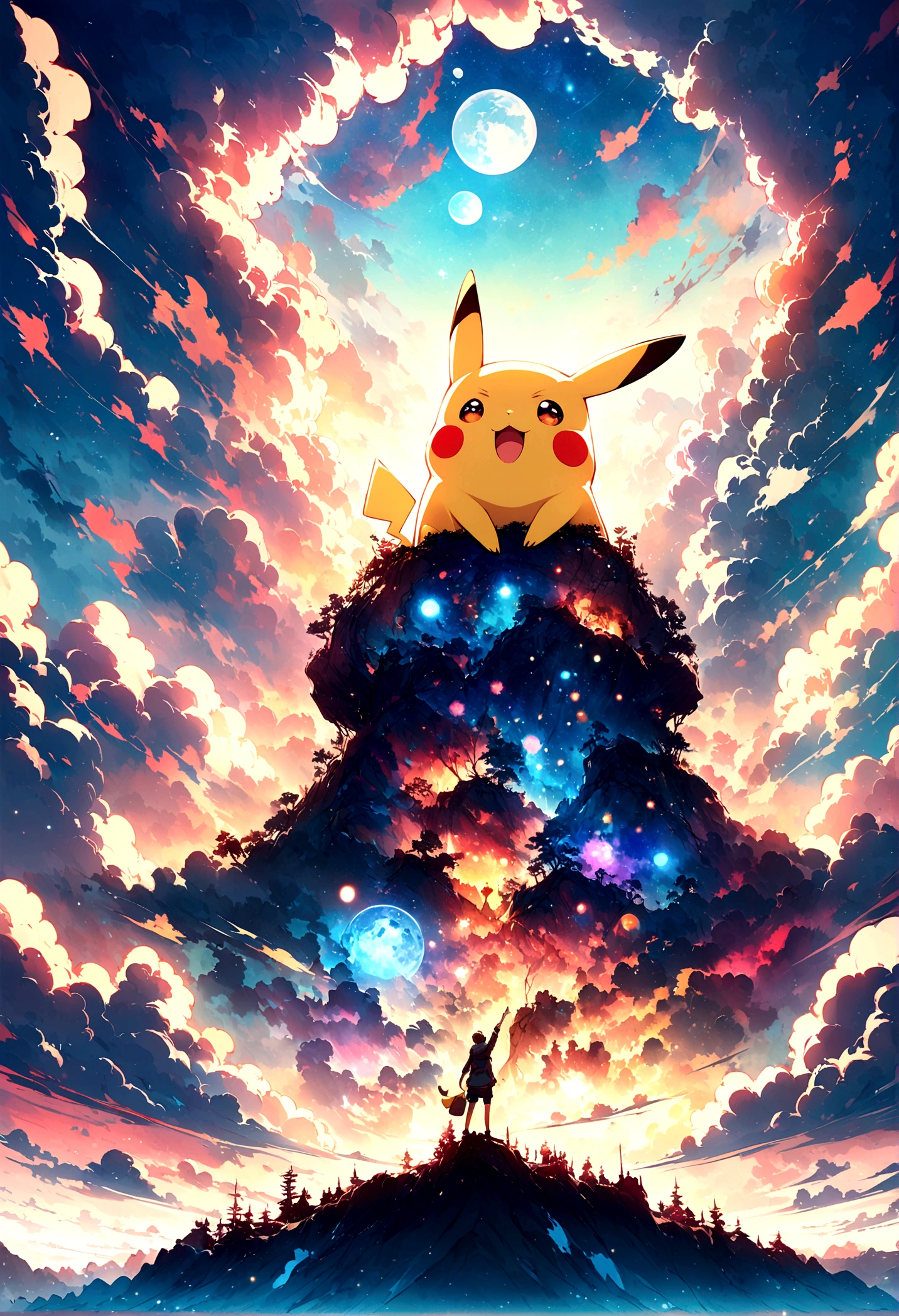 Very beautiful sky Pikachu is looking up at the sky