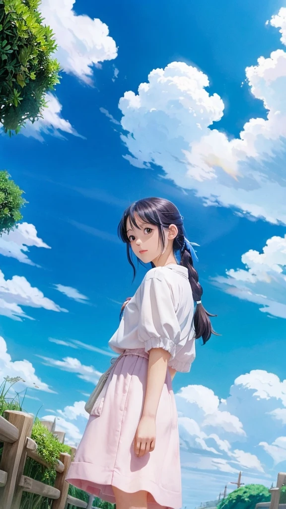A beautiful blue sky like Ghibli　White cloud　Nostalgic　anime