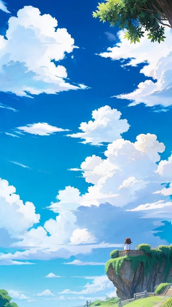 A beautiful blue sky like Ghibli　White cloud　Nostalgic　anime