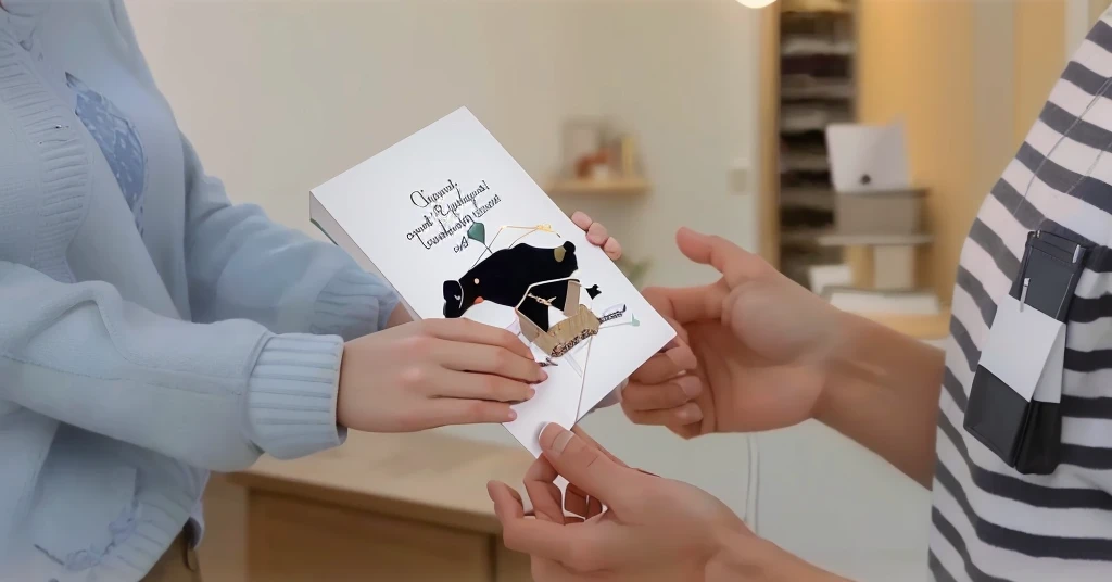 there are two friend holding a greeting card 