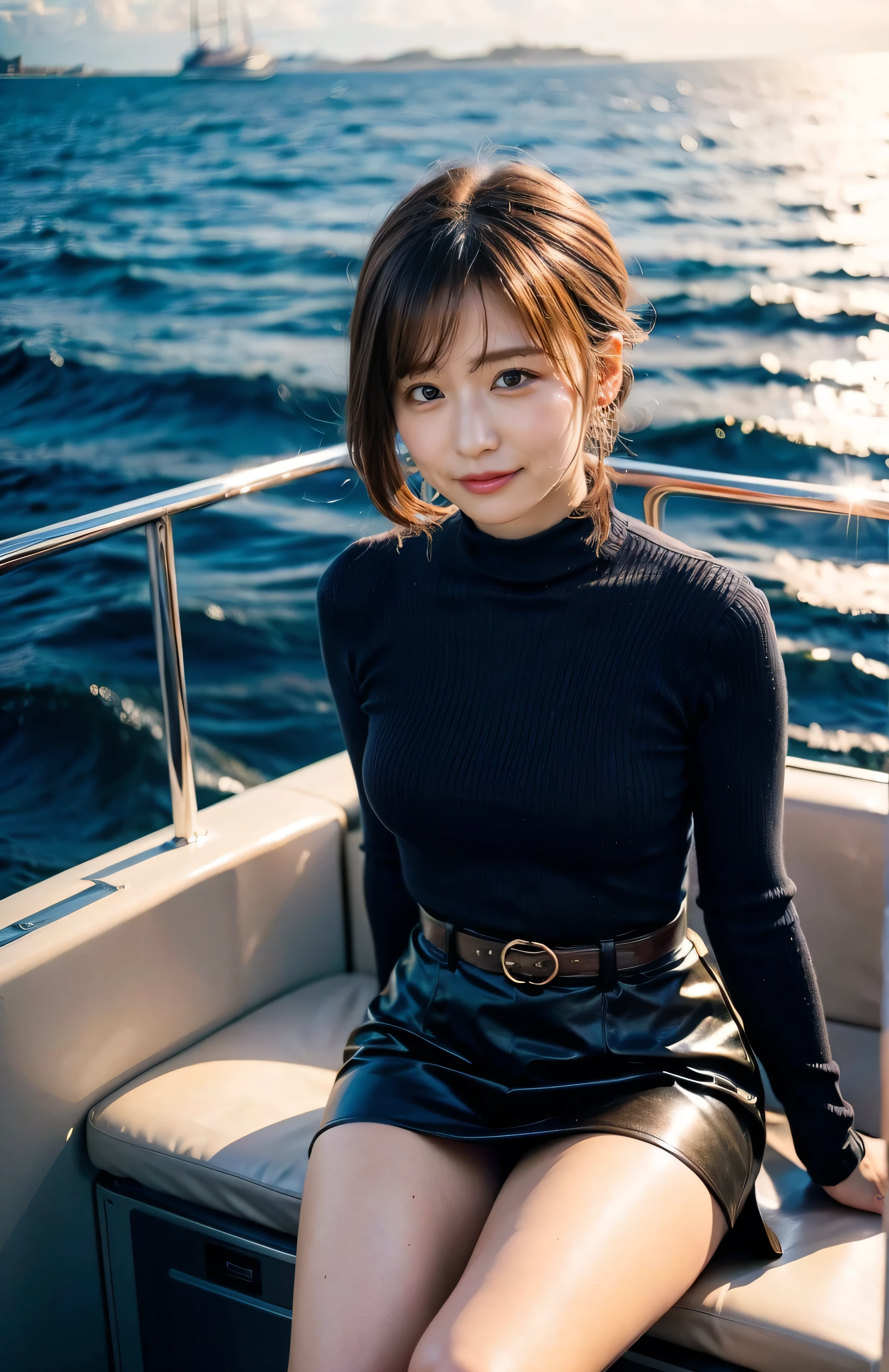 Cute Hairstyles、Stylish hairstyles、The sky turns red、Woman standing on a boat、Light brown hair、Elegant hairstyle、Blue Eyed Woman、A woman with a cute upward gaze、When the sky gets dark、The gentle light of the ship shines、The sky turns red as the sun sets、Tight clothing that shows your body lines、、Elegant navy blue summer knit、Elegant black summer sweater、belt、Short skirt、Dress elegantly着こなす、Luxury Bagedium Shorthair:1.4))、Skyscrapers seen across the sea、Manhattan 私sland is visible offshore、Woman on a sightseeing boat、、The sun shines on her、Light brown hair、Light brown hair、The sky was dyed red、There are clouds、private's cute、An elegantly dressed woman is sitting on a boat and watching the sunset、Her ample breasts are obvious even through her clothes..、The shining sun is so beautiful、Dusk is approaching、Lens flare、You can see the sunset、((Sunlight reflecting off the ocean、Ocean View、The sun shines on the ocean、'beautiful.、Small earrings、private'evening、Birds are also flying、、Brown Hair Color、Tying up hair、The woman is on the right:1.4))、High-quality leather belt、Shiny clothes、Light beige hair color、Background Blur、Braid only the front hair、Light brown hair、{{Cowgirl Shot}}、((Close-up shot from the waist up、Ample breasts:1.4))、Smile、Silk clothing、Ample breasts that can be seen even through clothes、Braid only the front hair、Cowboy Shot、Gorgeous white collared silk shirt and brown skirt、Dress elegantly、Luxury Bags、A lovely smile、((Ample breasts))、Full body photo、ring、Short skirt、Tuck your hair behind one ear、Silver Necklace、smile、 Elegant ponytail、Caustics、Highly detailed photos、Very beautiful and ideal short hair、Super no makeup、(8K、RAW Photos、Highest quality、masterpiece:1.2)、(Realistic、Realistic)、1 Girl、((Medium Short Hair、Looking into the camera:1.4))、Hair blowing in the wind