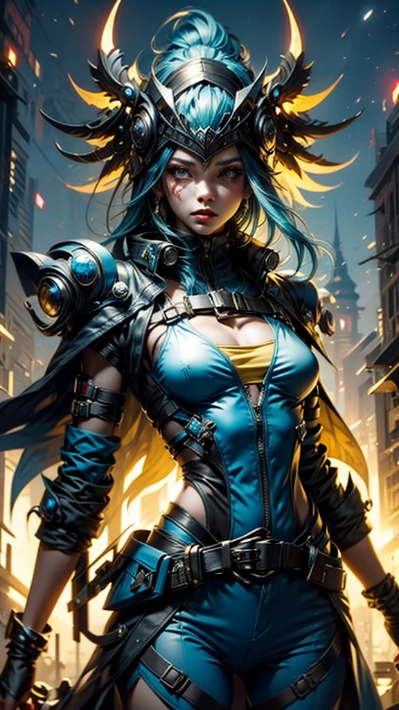Woman hunter, dual sword, futuristic armour, open visor headgear, destiny 2, cape, open hood.”, V0id3nergy