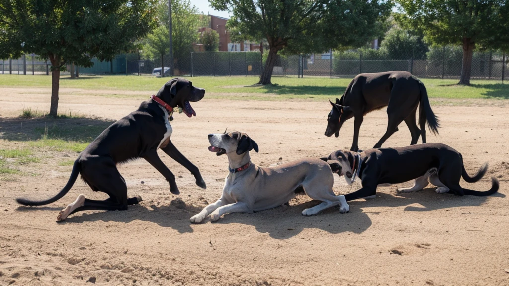 Great Danes playing in ground