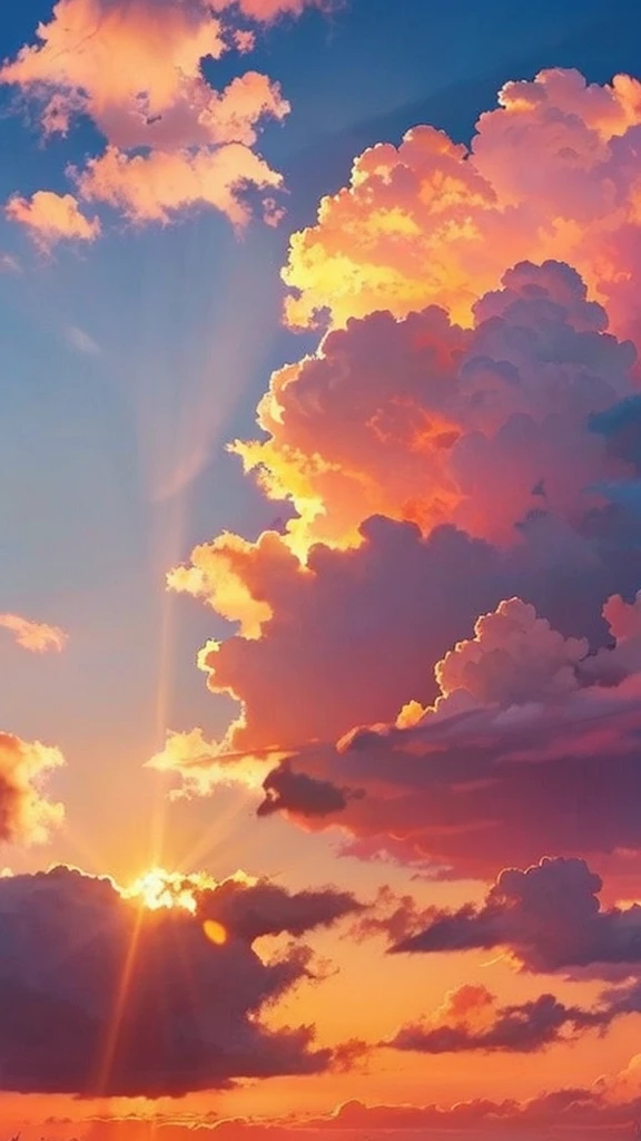 Emotional Beautiful sunset sky White cloud Nostalgic anime