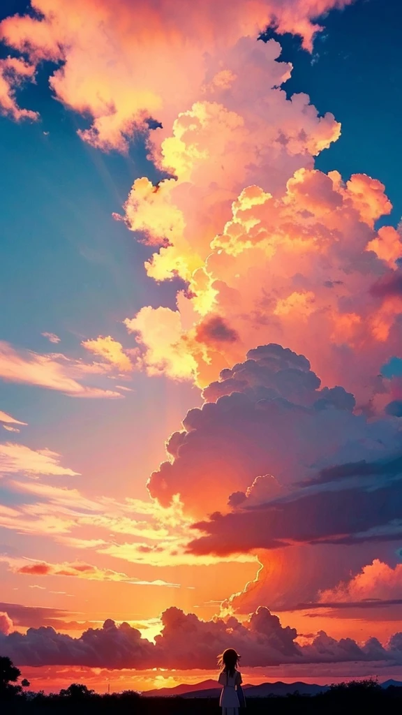 Emotional　Beautiful sunset sky　White cloud　Nostalgic　anime