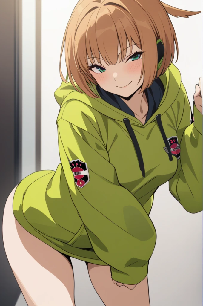 Konami,One Girl,smile, View your audience, masterpiece,Highest quality,Oversized hoodie