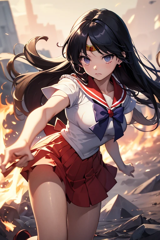 (Very detailed),Mid-chest, Detailed hands, Sailor Mars,I'm injured、On one knee、(((Crippling)))、(((Her costume is torn and her skin is showing)))、Bleeding、enduring pain、(((Hands tied)))、(((He is in agony after receiving a fierce attack from the enemy.)))、(((Being tied up with rope)))、Crucified