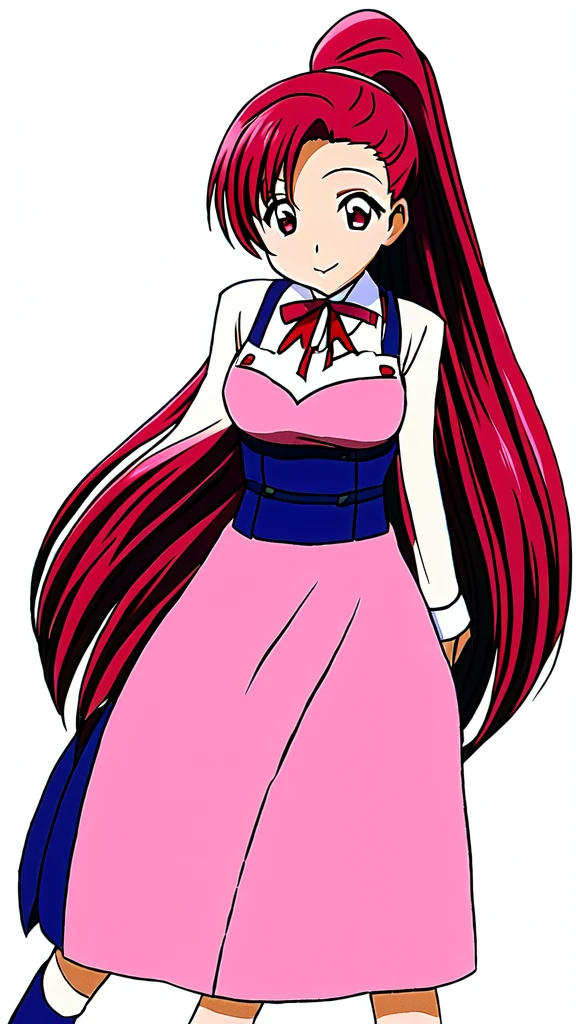 Red Hair、ponytail、Blue ribbon、Takahiro Kimura、Pink waitress、Anna Millers、Amira、Red Heels、White background