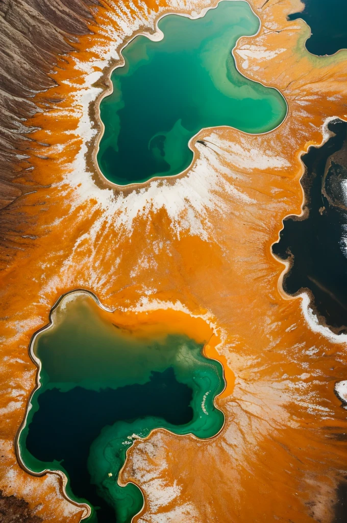 Lagoa circular termal de Yellowstone, dark green in the center and orange at the edges