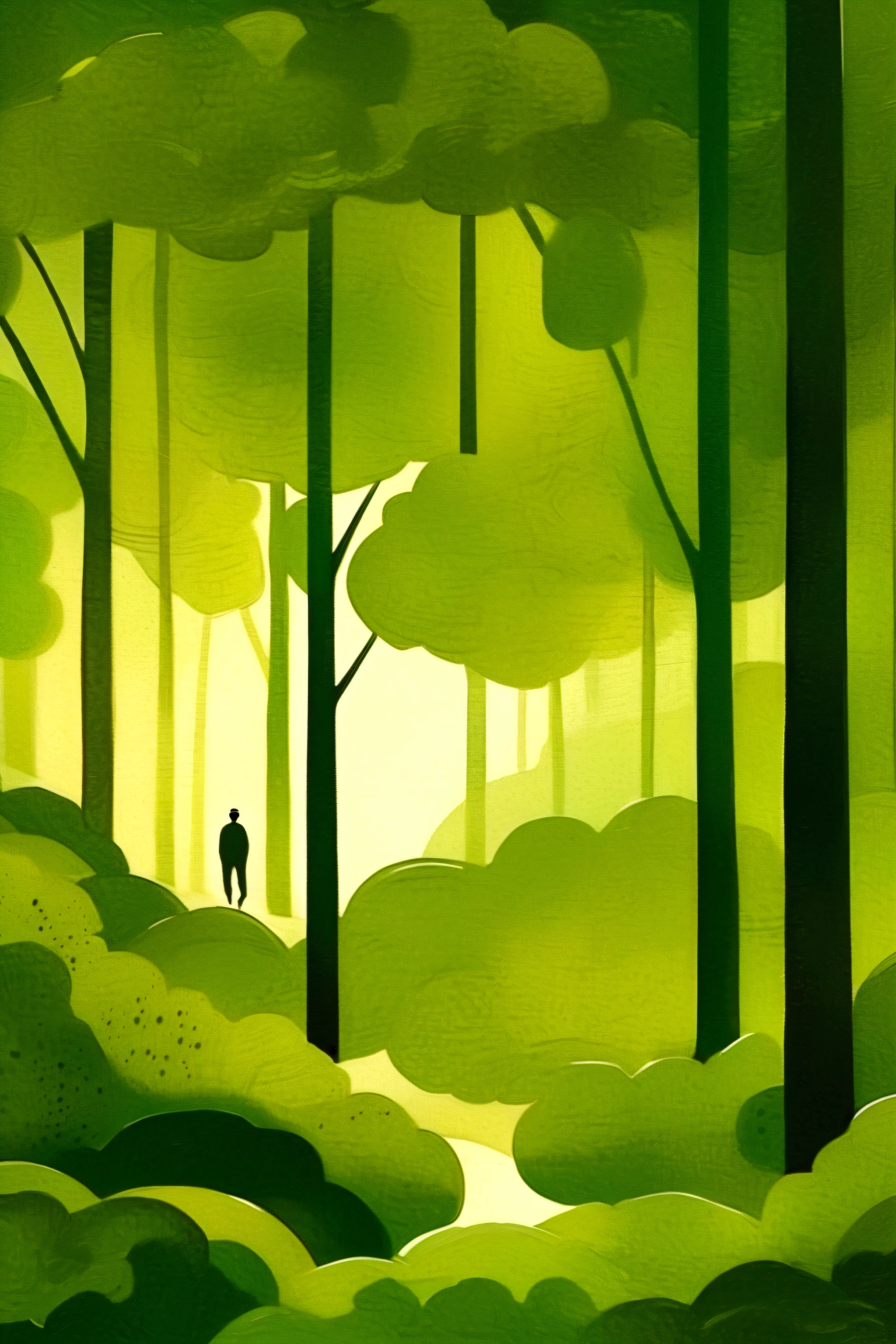 a man in a forest, minimalist, simple, clean, vector art