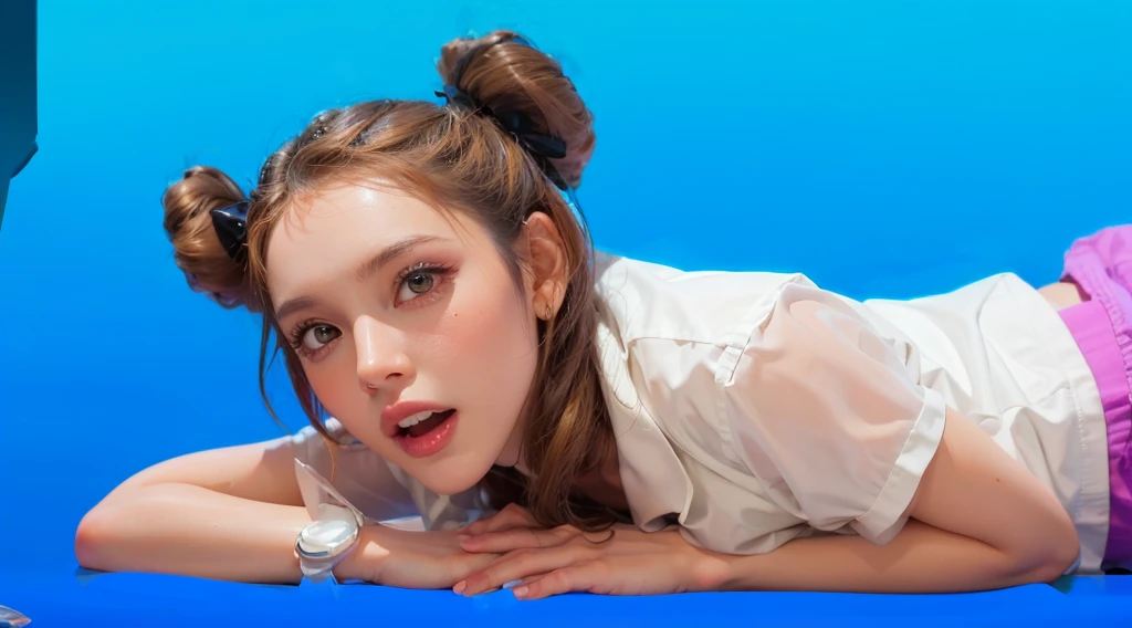 woman with perfect, highly detailed, and glossy skin. Her skin should be flawless and shiny. She has orange blonde hair styled with curled ends, similar to hair set in curlers. She is wearing a shiny, blue latex coat, which should be highly reflective and glossy. The nurse should have a bright smile and expressive eyes. The background should be a dark gradient to enhance the glossy texture of her skin and clothing.The image depicts a whimsical house designed to resemble a shiny purple cat with a wide, joyful expression. The house is rounded with exaggerated cat features, including large, pointy ears, big black eyes, and a wide-open mouth forming a comical and inviting entrance. The structure sits on a vibrant green hill, with an orange pathway leading up to it, giving a playful and imaginative atmosphere. The sky is a clear blue, enhancing the bright and cheerful scene. The overall design combines creativity and fun, making the house look like a lively, animated character. Create цветной рендеринг zbrush. perfect cgi, cgi art created only with gradients, smooth silhouette, Create ultra sharp skin, high intensity refraction, (plastic material), most beautiful vfx, blue background, plastic refractions, glossy texture, smooth 3d model, multiple light sources, rim light, sharp post effects render, (glossy plastic texture with multiple big light probe refractions), perfect cgi, cgi art created only with gradients, smooth silhouette, high intensity refraction, (plastic material), most beautiful vfx, blue background, plastic refractions