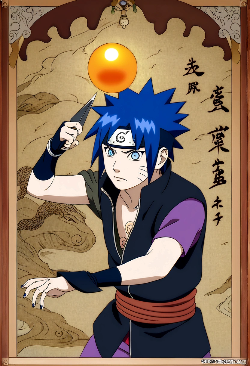 Blue-eyed anime character holding a glowing ball, Naruto artstyle, Naruto Scroll, from Naruto, Naruto, joker as Naruto, Hinata Hinata, Anime style&quot;, joker looks like Naruto, Ninja, Otaku from the Ganges, Anime Wallpaper, Scroll, Key Anime Art, Wielding a Kunai, advanced digital anime art ”, Anime pictures, hd anime