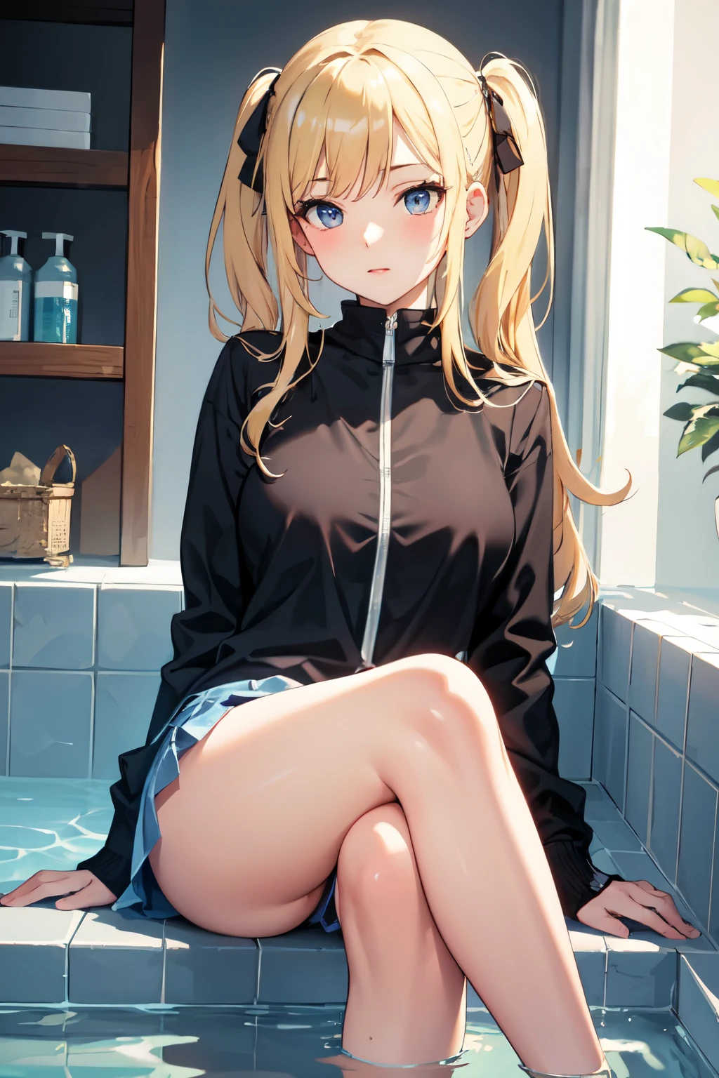 ((best quality)), ((masterpiece)), (detailed), 1girl, sexly,high school girl，bath、Change of clothes，Blonde，