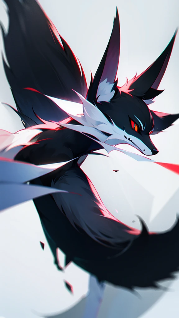 Black fox with white ear and white tail 