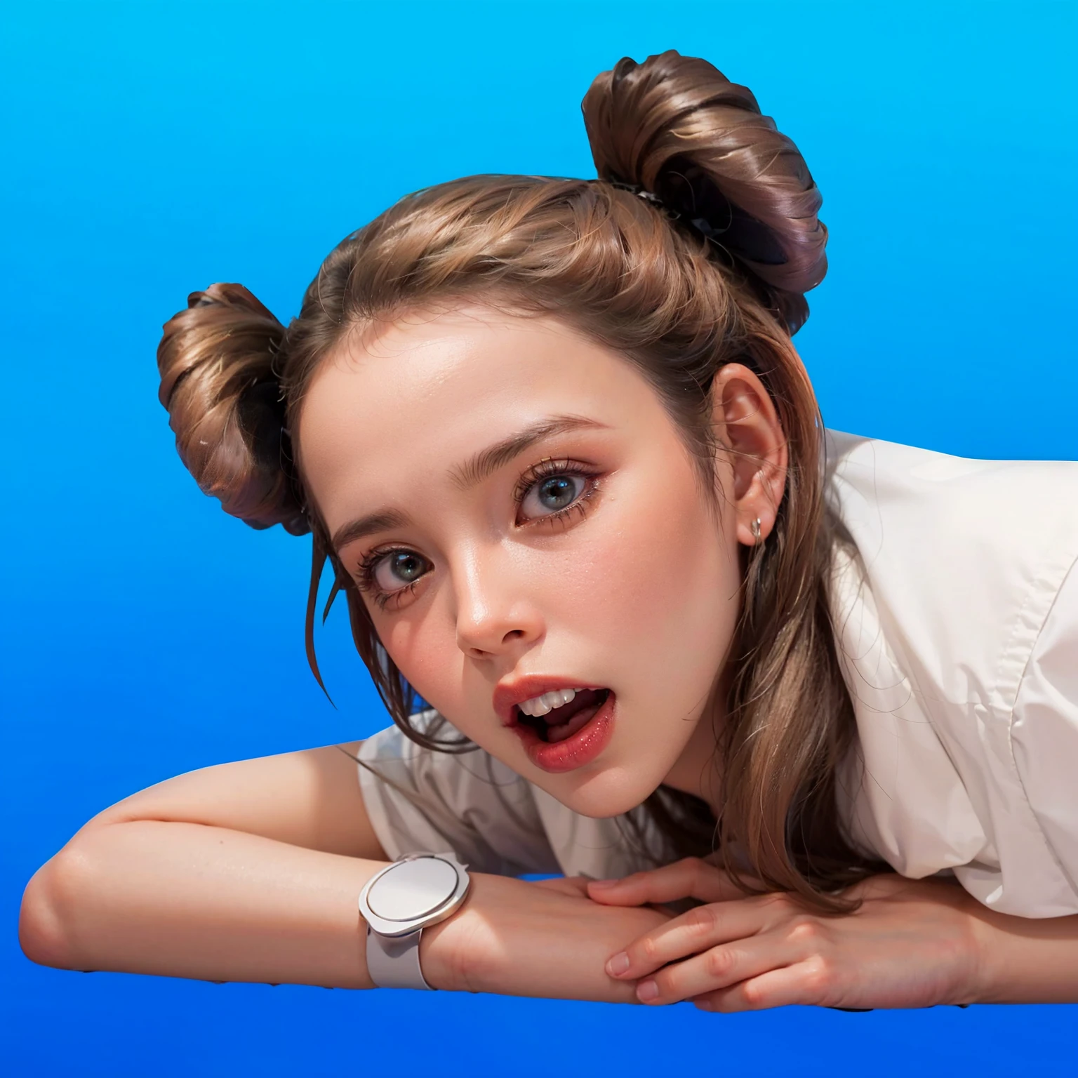 woman with perfect, highly detailed, and glossy skin. Her skin should be flawless and shiny. She has orange blonde hair styled with curled ends, similar to hair set in curlers. She is wearing a shiny, blue latex coat, which should be highly reflective and glossy. The nurse should have a bright smile and expressive eyes. The background should be a dark gradient to enhance the glossy texture of her skin and clothing.The image depicts a whimsical house designed to resemble a shiny purple cat with a wide, joyful expression. The house is rounded with exaggerated cat features, including large, pointy ears, big black eyes, and a wide-open mouth forming a comical and inviting entrance. The structure sits on a vibrant green hill, with an orange pathway leading up to it, giving a playful and imaginative atmosphere. The sky is a clear blue, enhancing the bright and cheerful scene. The overall design combines creativity and fun, making the house look like a lively, animated character. Create цветной рендеринг zbrush. perfect cgi, cgi art created only with gradients, smooth silhouette, Create ultra sharp skin, high intensity refraction, (plastic material), most beautiful vfx, blue background, plastic refractions, glossy texture, smooth 3d model, multiple light sources, rim light, sharp post effects render, (glossy plastic texture with multiple big light probe refractions), perfect cgi, cgi art created only with gradients, smooth silhouette, high intensity refraction, (plastic material), most beautiful vfx, blue background, plastic refractions