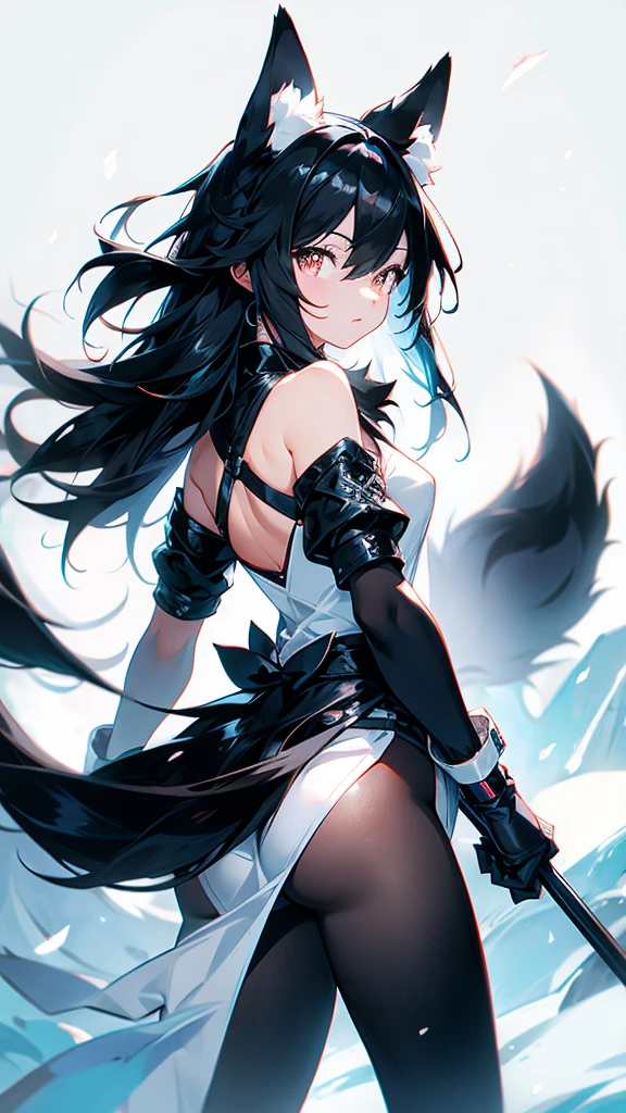 Black fox with white ear and white tail