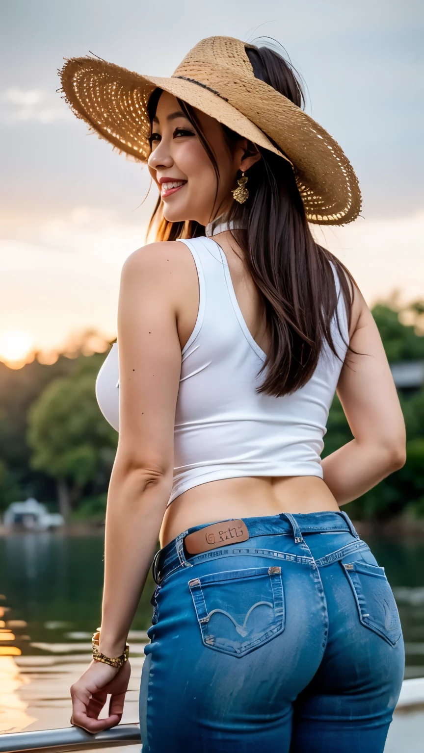 From the back 75 years old mom milf Chinese Lady large earring Big choker navel piercing decoration A bracelet Silver Hair realisitic Gorgeous Madame Beautiful Mature Woman sexly Smile Gentle woman navel piercing 4K High quality fishing fishing rod look back Gorgeous Madame Beautiful Mature Woman