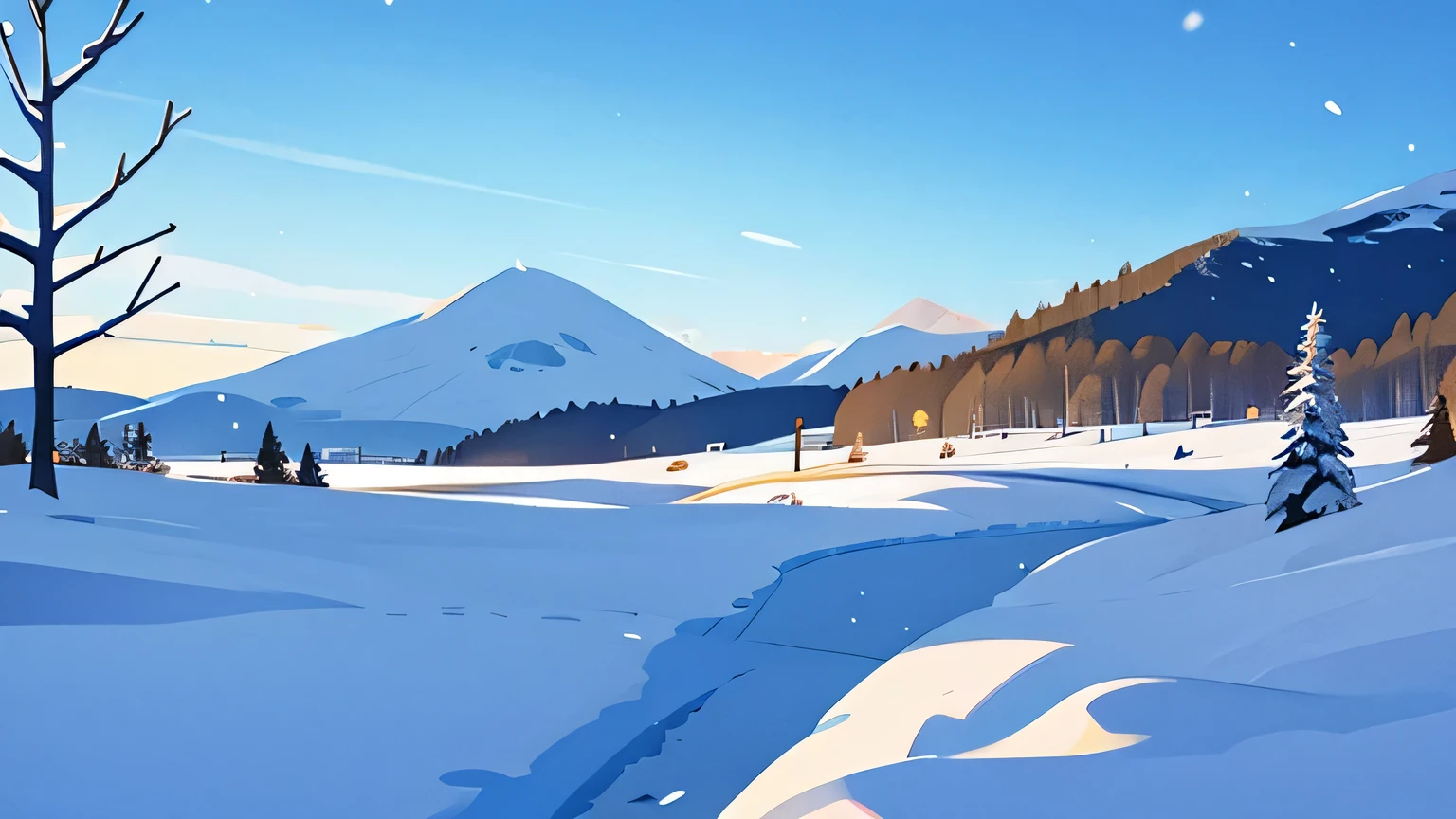 Draw a winter snow scene