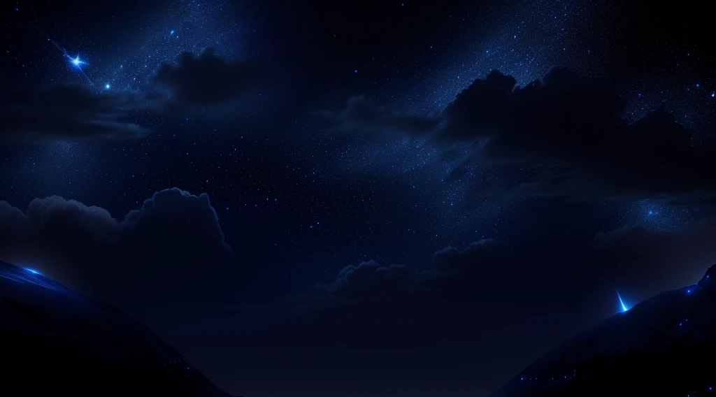 background,Upper part dark blue starry sky,The lower part is the cloud,Glowing gold effect,Dark outlook,Large 4K image,Scene Graph,landscape,illustration,