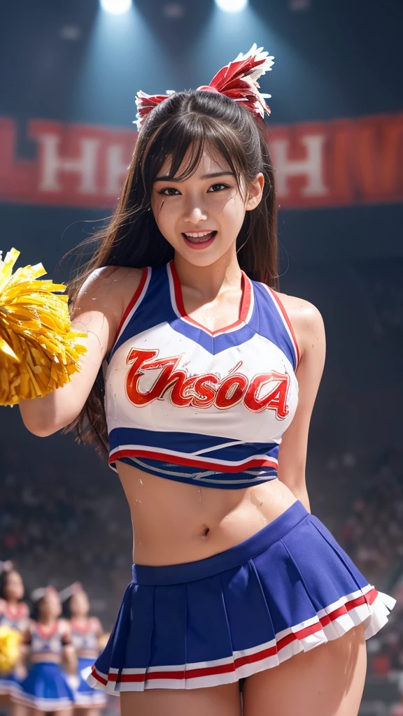 (RAW Photos、Highest quality)、(Realistic、Photorealistic:1.3)、Highest quality、masterpiece、Very delicate and beautiful、A hVery detailed、Hmph、Sense of unity、2k wallpaper、growing up、Beautiful in every detail、masterpiece、Light Smile、Highest quality、HVery detailed ticker Unity 8K wallpapers、Large file size、super detailed、High resolution、Very detailed、((Euphoric look:1.5))、((orgasm:1.5))、((sweating:1.4))、((Cheerleader:1.5))、((Voluptuous bust 1.5)),Big Ass、Very cute girl、teenager、(((cheer leading)))、(Her breasts are shaking)、Hair is moving、A large number of people、On stage、Spotlight、Professional Lighting、Cinematic Light、3D、Audience'Perspective、Audienceを正面に見る、(Wet Hair:1.3)、(Cleavage 1.5)、Lift your legs