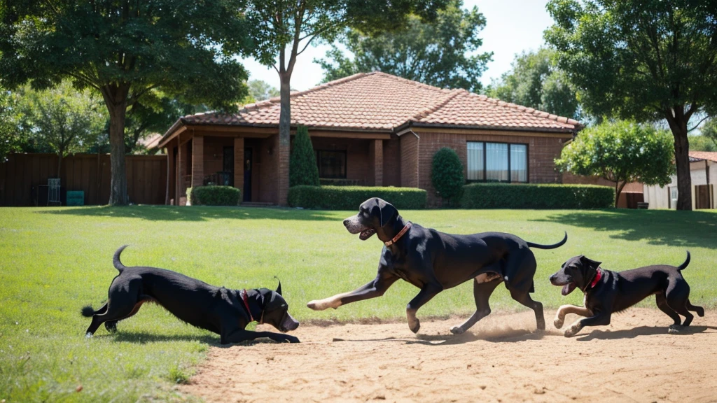 Great Danes playing in ground