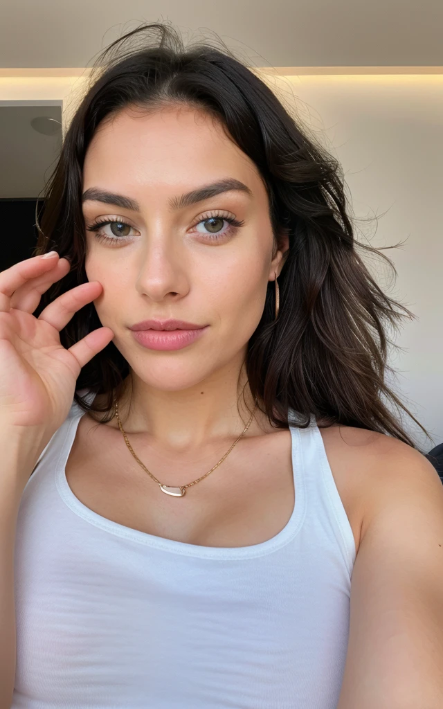 Realistic photo of woman holding iPhone 15