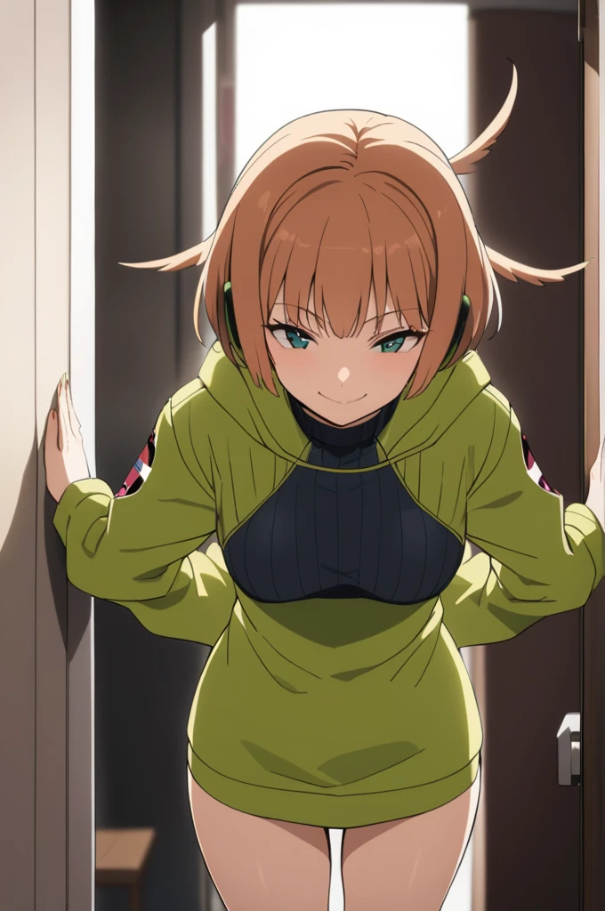 Konami,One girl,smile, View your viewers, Green jacket, gloves, Green shorts,Green footwear, masterpiece,Highest quality,ahegao,motion_Line