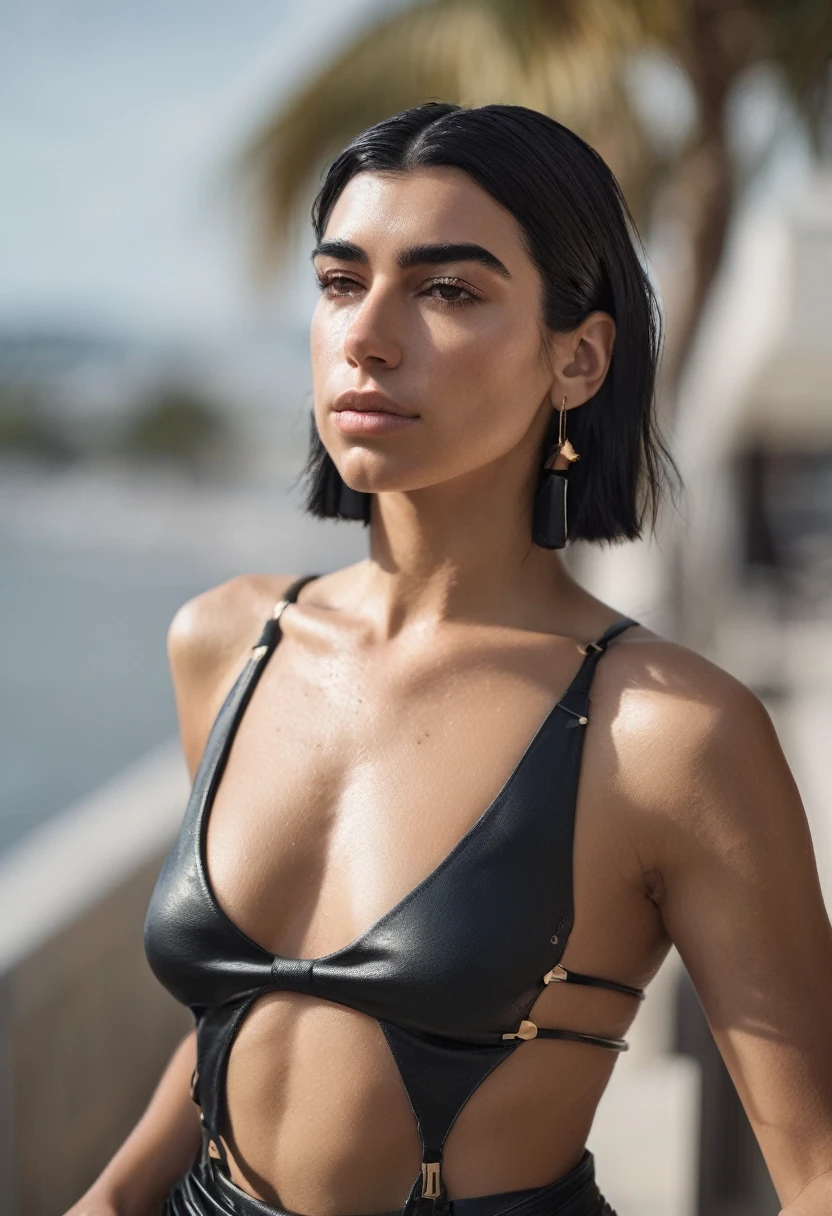  high quality  Erotic portrait  paparazzi photo ,  (gorgeous celebrity , woman, DuaLipa, dua lipa, duxlipa, female, singer, cute, vacation  side background , wet atmospheric , random click, random move photograph  , photorealistic , celebrity , woman ) sunbathing , topless , shiny breast ,shiny sweaty skin , sexualized move, erotic angles, sweaty  flat breas,t celebrity erotic photograph  , fit muscular figure , shiny sweaty skin, hollywood actress , fleshy muscular woman  , ( natural lights, depth of field, detailed face , insanely detailed skin texture, hyper detailed features )