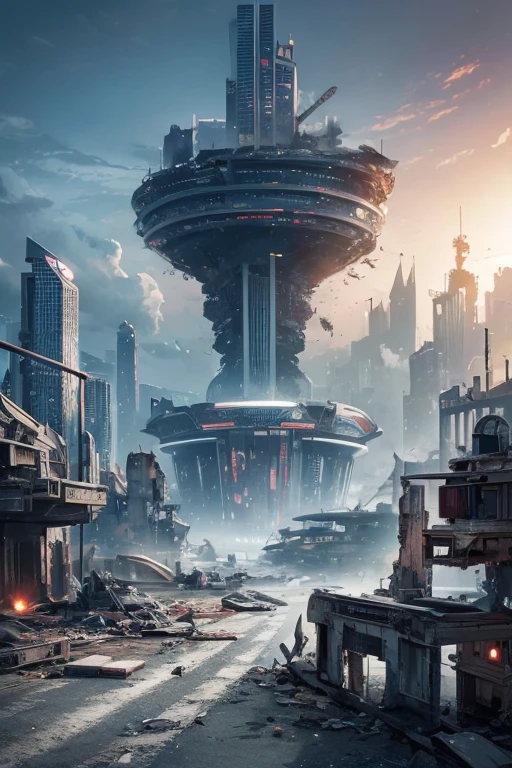 Highest quality、A ruined futuristic city、dim、Surrealism