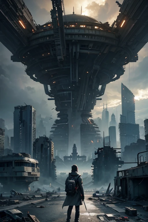 Highest quality、A ruined futuristic city、dim、Surrealism