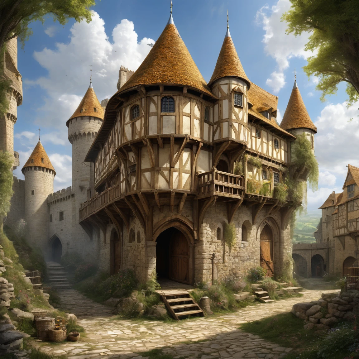((best quality)), ((masterpiece)), ((realistic,digital art)), (hyper detailed), (chambre forte avec des lingots d'or), ground view, (medieval fantasy style)