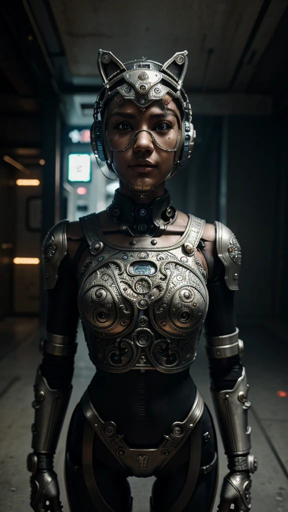 A cute puppy made of metal, robot, cyberpunk style, ((intricate details)), HDR, ((intricate details, super detailed)), cinematic shots, vignettes  
