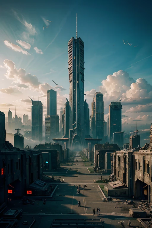 Highest quality、A ruined futuristic city、dim、Surrealism