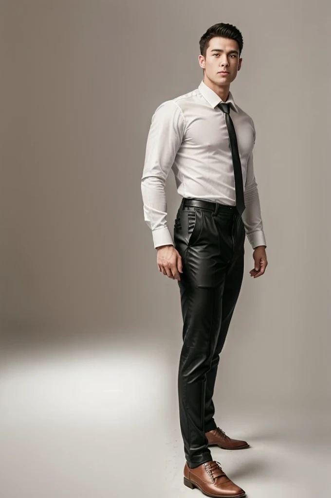 1man,
a 30 y.o muscular male wearing long-sleeve white shirt and tie, wearing leather shoes, full body,
soft lighting,
masterpiece, best quality, 8k uhd, dslr, film grain, Fujifilm XT3 photorealistic painting art by midjourney and greg rutkowski