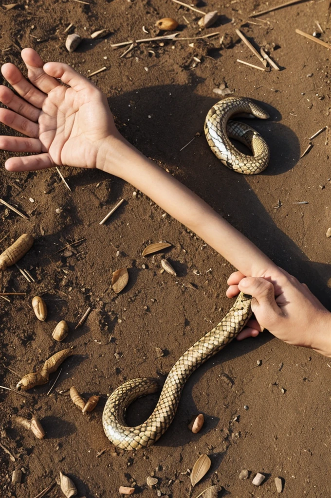 A small boy kill snake
